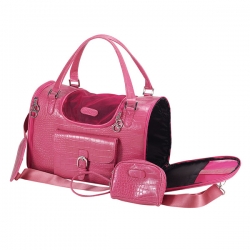 Faux=crocodile dog travel bag hot pink